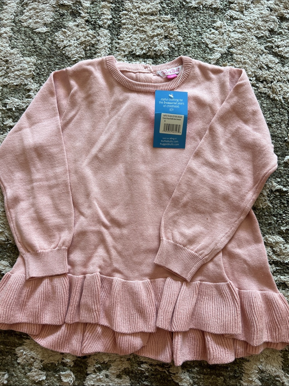 NEW RuffleButts Girls' Pink Ruffle Hem Sweater w Button Back